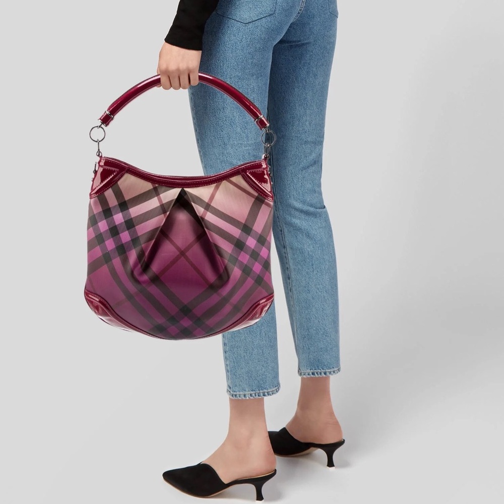 Burberry Raspberry Pink Ombre Nova Check PVC Leather Large Hobo Shoulder Bag